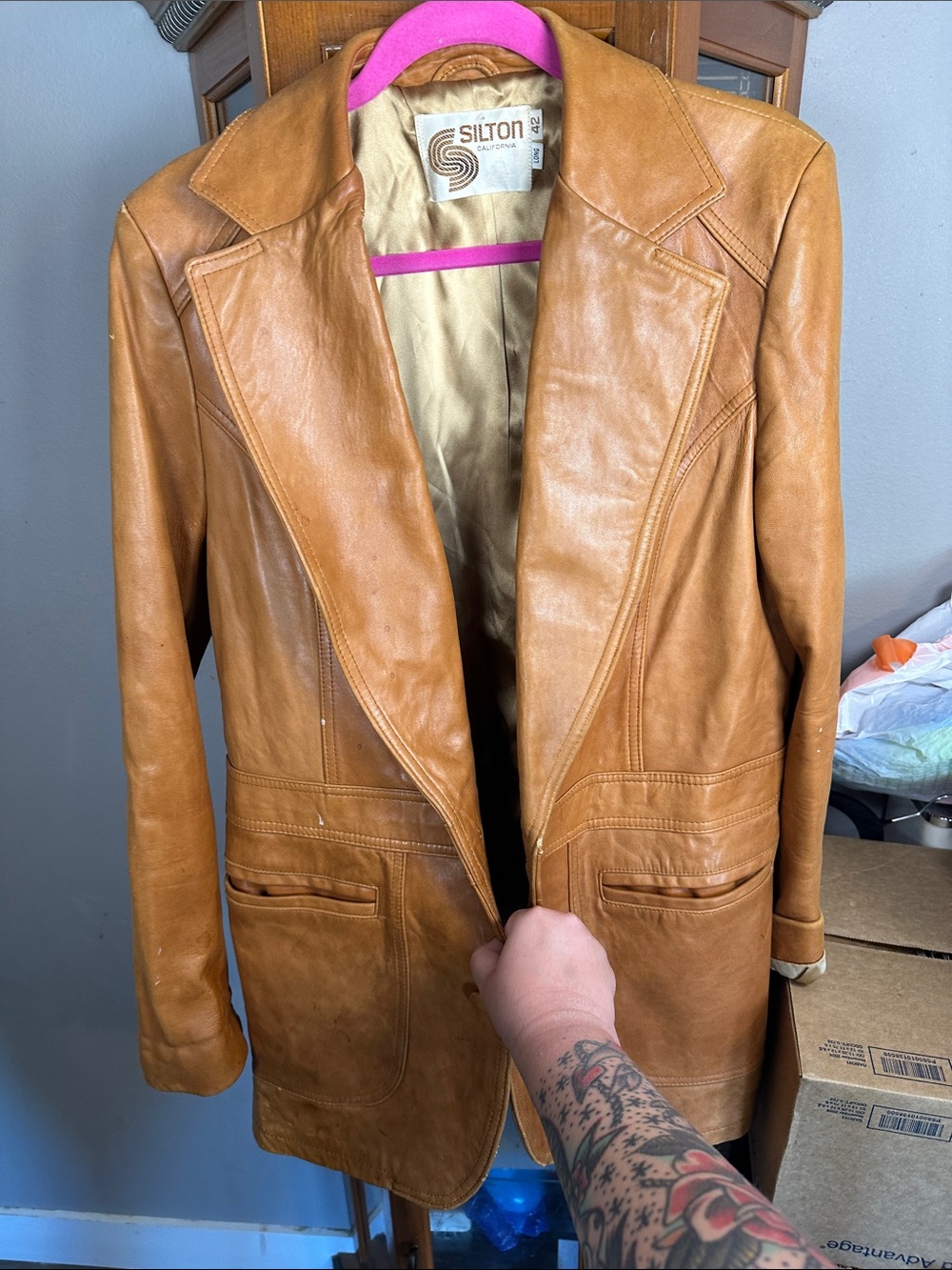 Silton Men's Tan Leather Blazer Jacket